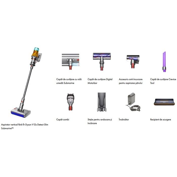 Aspirator vertical fără fir Dyson V12s Detect Slim Submarine Argintiu (uscat + umed, 60 min autonomie, HEPA) [2]