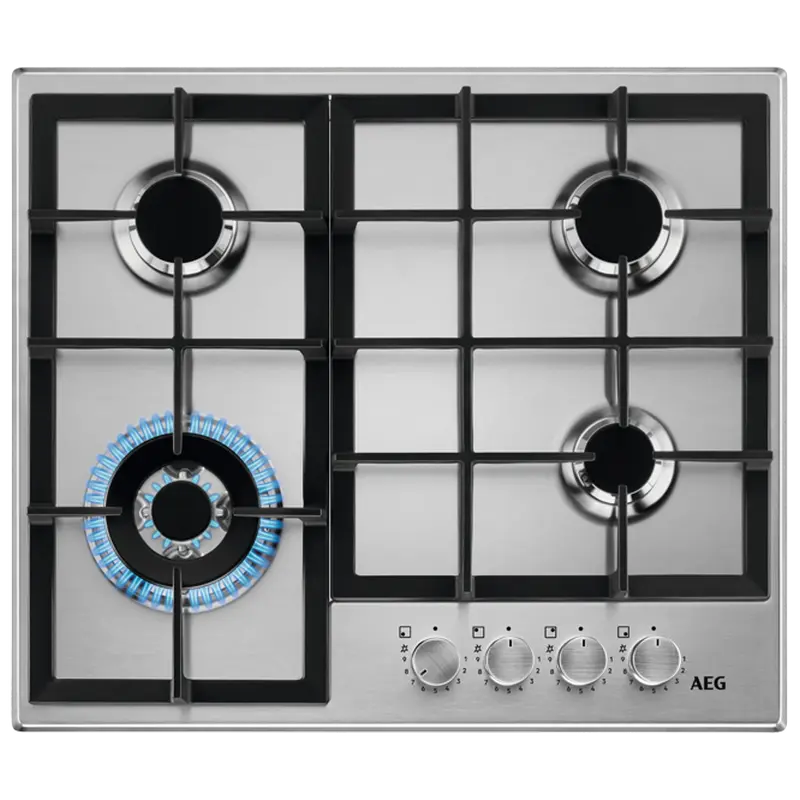 Встраиваемая Газовая Варочная Панель AEG HGB64420SM, Инокс с WOK-Конфоркой и 9 Уровнями Мощности [1]