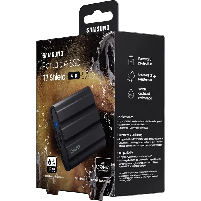 Внешний портативный SSD Samsung Portable SSD T7 Shield, 4 ТБ, Черный (MU-PE4T0S/WW) [2]