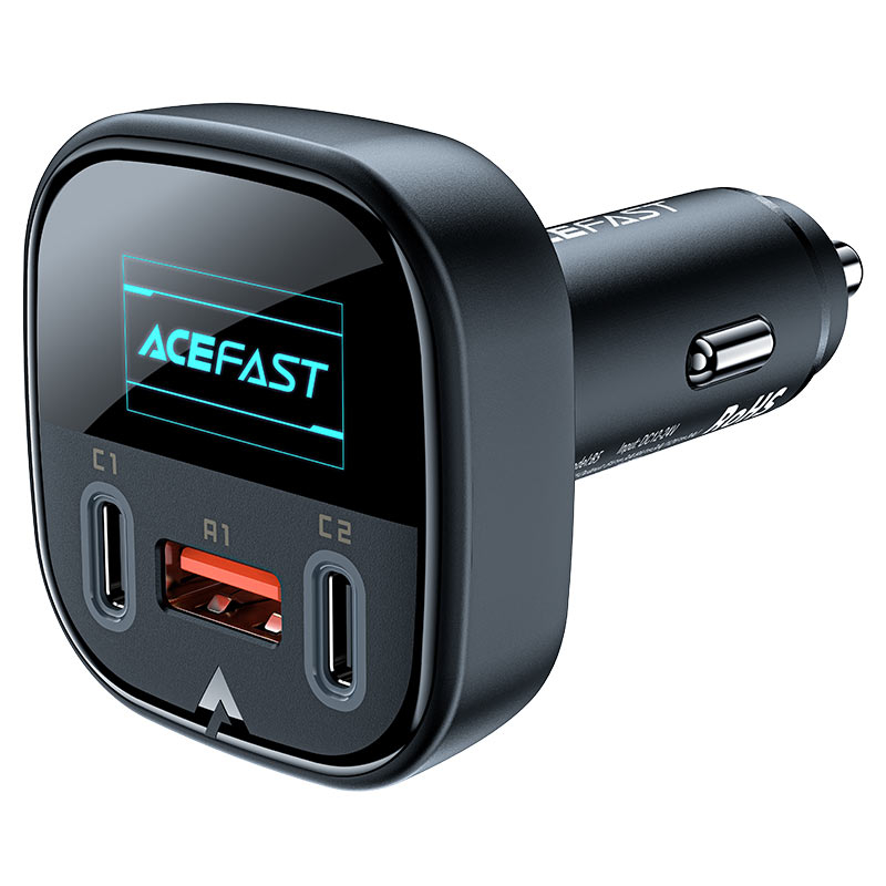 Металлическое автомобильное зарядное устройство B5 101W (2x USB-C + USB-A) с OLED дисплеем – Максимальная мощность для всех ваших устройств [3]