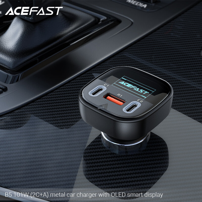 Металлическое автомобильное зарядное устройство B5 101W (2x USB-C + USB-A) с OLED дисплеем – Максимальная мощность для всех ваших устройств [4]