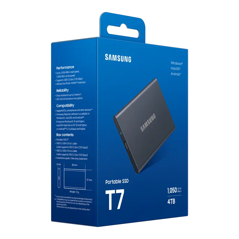 Внешний портативный SSD Samsung T7, 4 ТБ, Titan Gray (MU-PC4T0T/WW) [5]