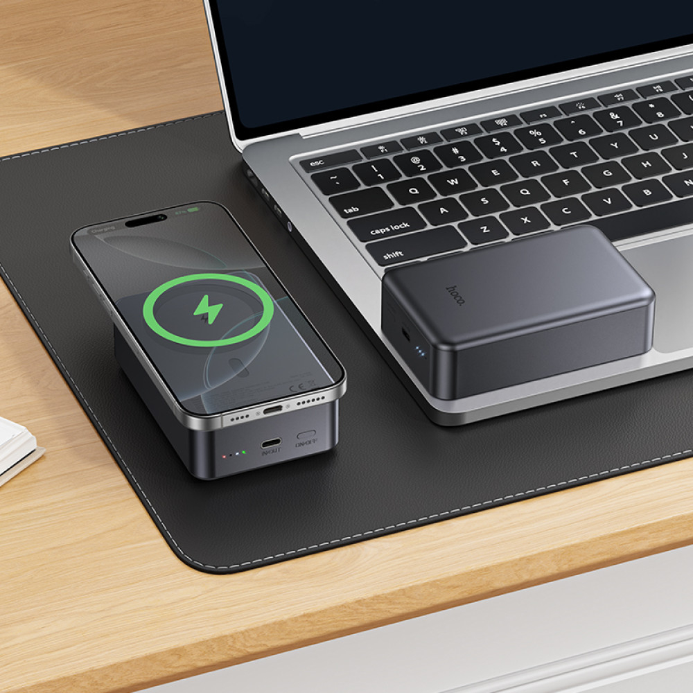 Магнитный пауэрбанк HOCO J160B Original 20000mAh, PD20W, беспроводная зарядка 15W, Черный – мощность без проводов и ограничений! [2]