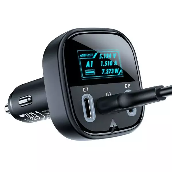 Металлическое автомобильное зарядное устройство B5 101W (2x USB-C + USB-A) с OLED дисплеем – Максимальная мощность для всех ваших устройств [2]
