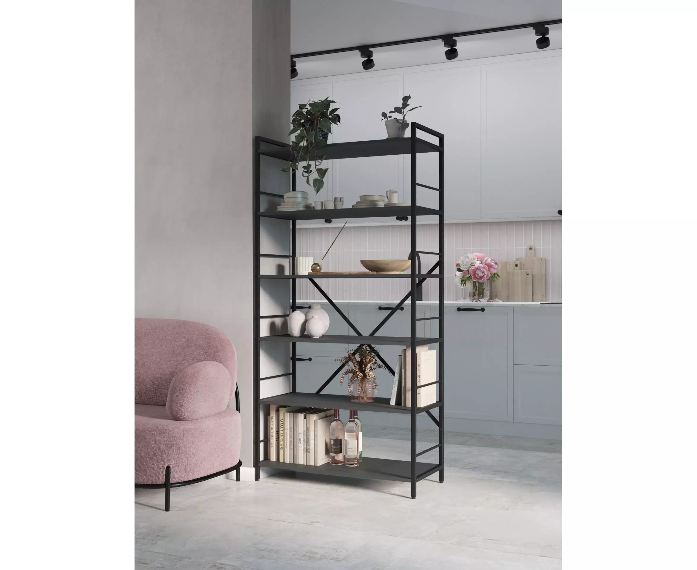 Raft metalic Nex Loft 1100x600x240 mm, 4 rafturi, PAL, Anthracite/Anthracite – eleganță și rezistență pentru orice spațiu [4]