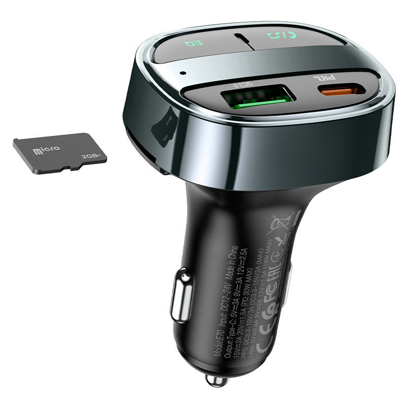 HOCO E70 Transmițător FM Bluetooth pentru mașină cu încărcare rapidă PD30W + QC3.0 [2]