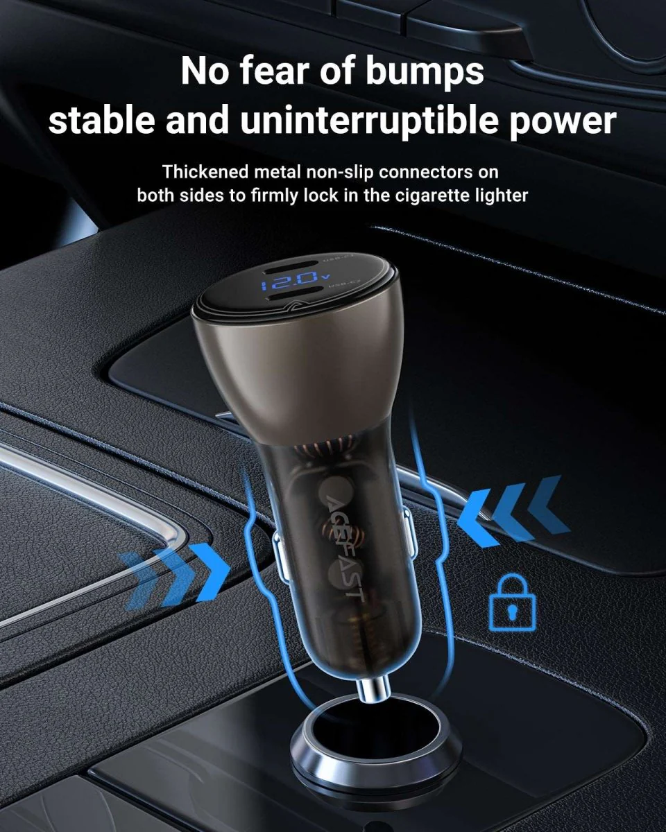 Металлическое автомобильное зарядное устройство B10 60W (USB-C + USB-C) с цифровым дисплеем – Умная зарядка в стильном корпусе [2]