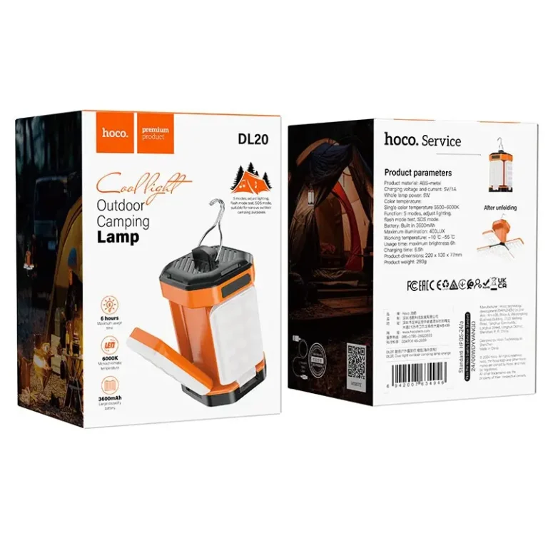 Портативная лампа для кемпинга DL20 Cool Light – Яркий и надежный свет для активного отдыха (Оранжевая) [5]