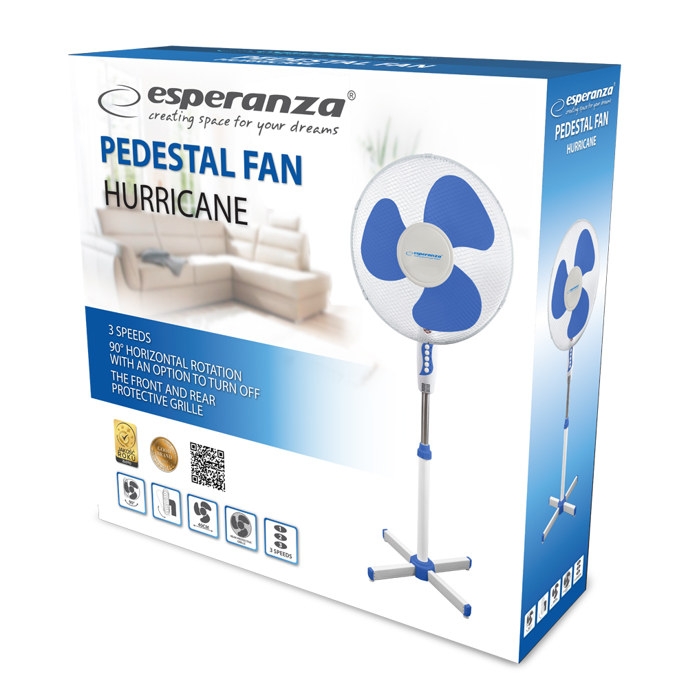Охлаждающий вентилятор Esperanza HURRICANE EHF001WB, 40 см, 50 Вт, 3 скорости, бело-синий [2]