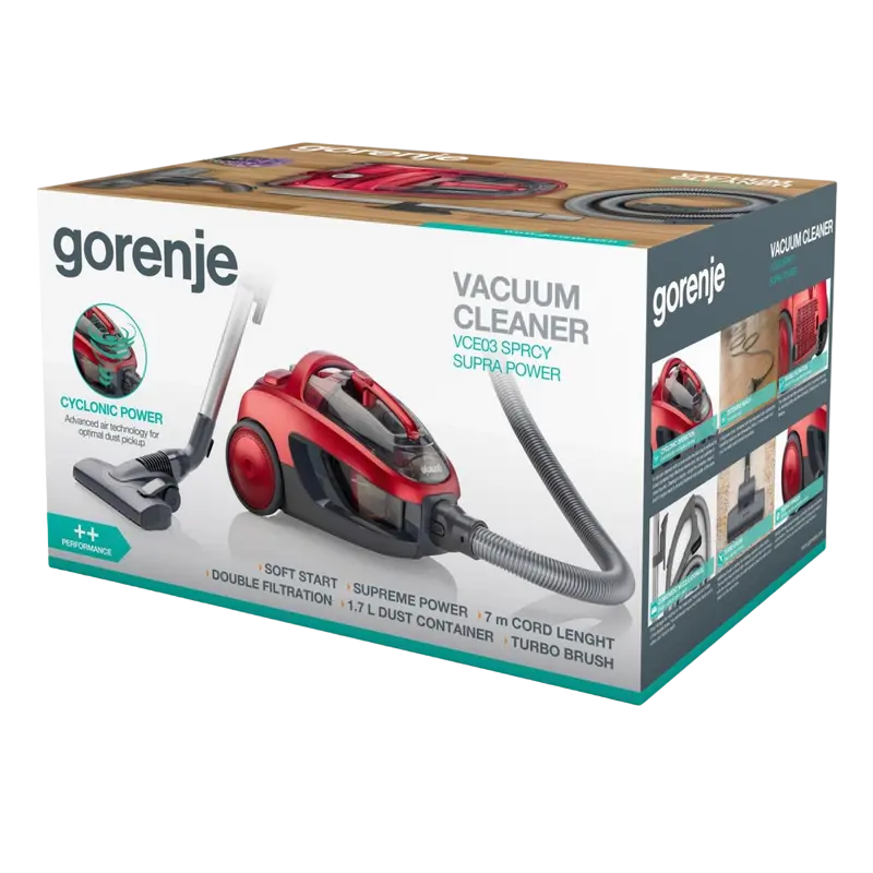 Пылесос Gorenje VCE03SPRCY, Красный | Чёрный [6]