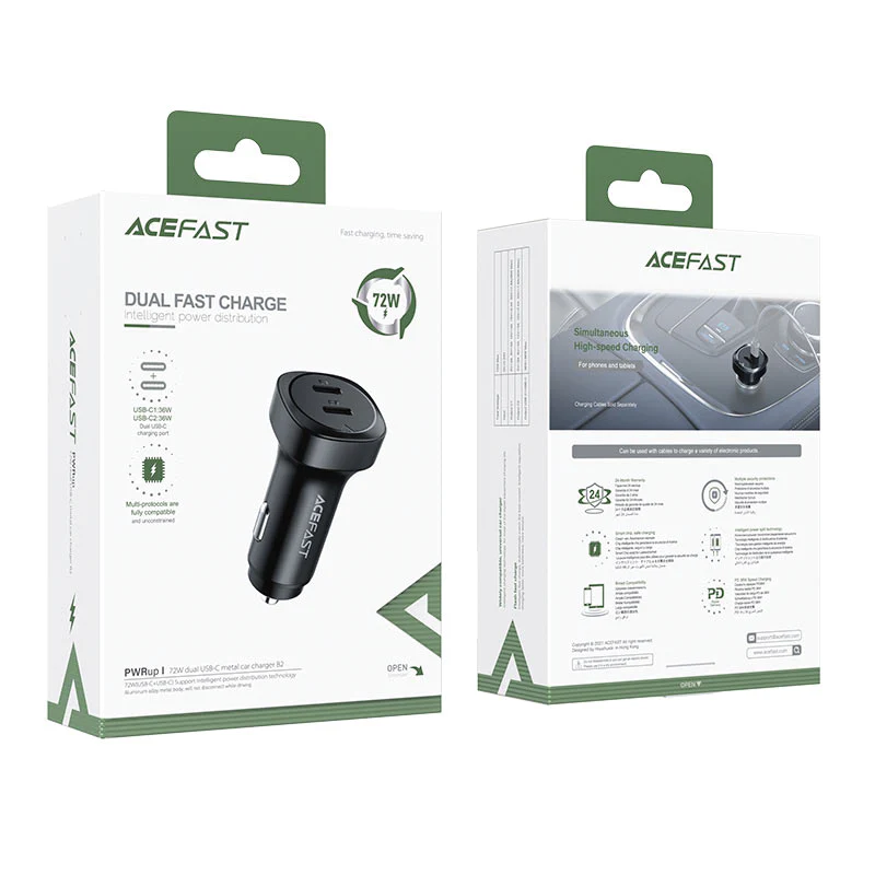 Încărcător auto metalic B2 72W cu două porturi USB-C – Performanță și siguranță în fiecare încărcare [4]