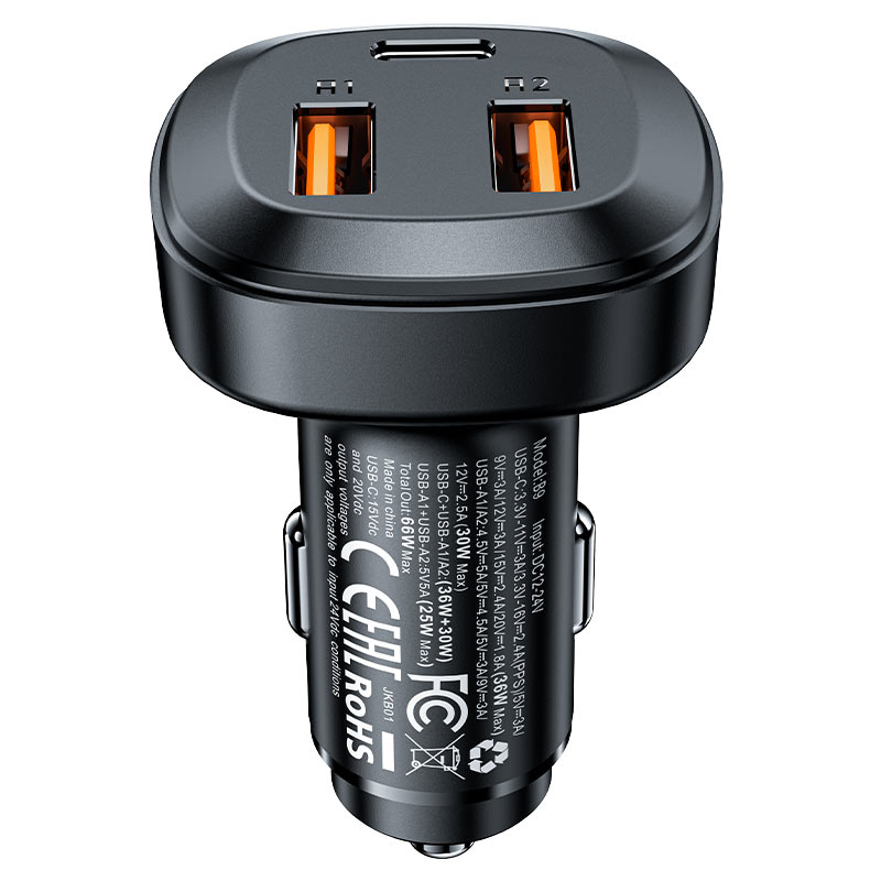 Металлическое автомобильное зарядное устройство B9 66W (2x USB-A + USB-C) – Мощная зарядка для всех устройств одновременно [3]