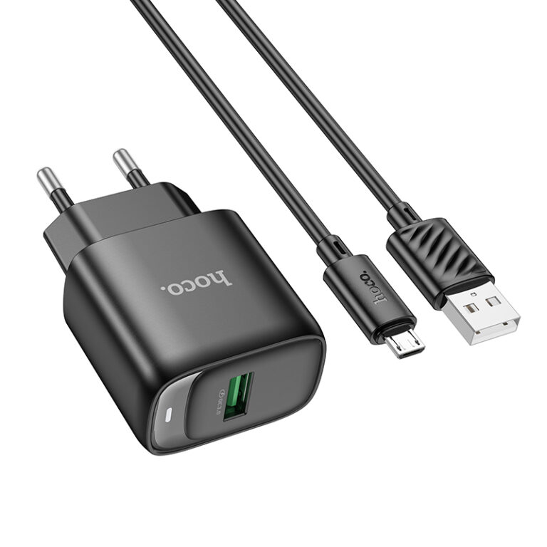 Быстрая зарядка C140A QC3.0, 18W, USB-A, с кабелем MicroUSB, черный [3]