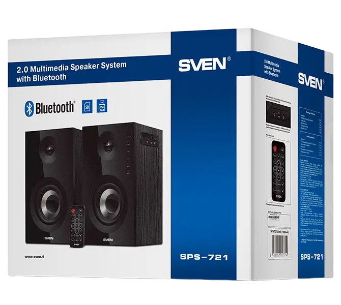 Компьютерные колонки 2.0 SVEN SPS-721 – 50W, Bluetooth, SD-Карта, Пульт ДУ, MDF, Черные [5]