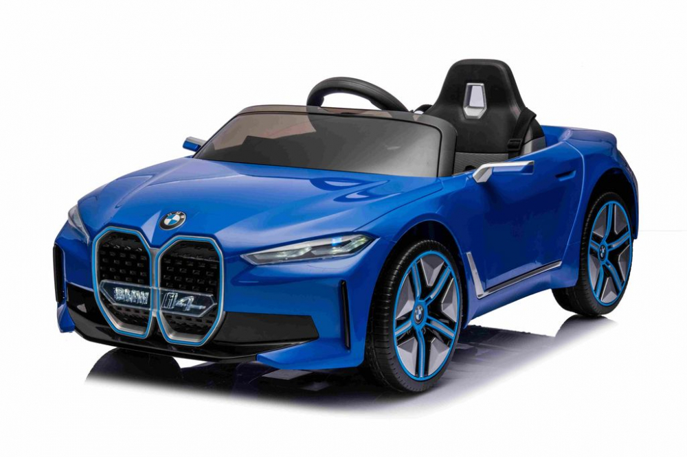 Детский электромобиль BMW i4 синий – 4 мотора по 45Вт, аккумулятор 12V/7Ah, кожаное сиденье, пульт, мягкие колёса EVA, размер 115x67x45 см Blue [1]