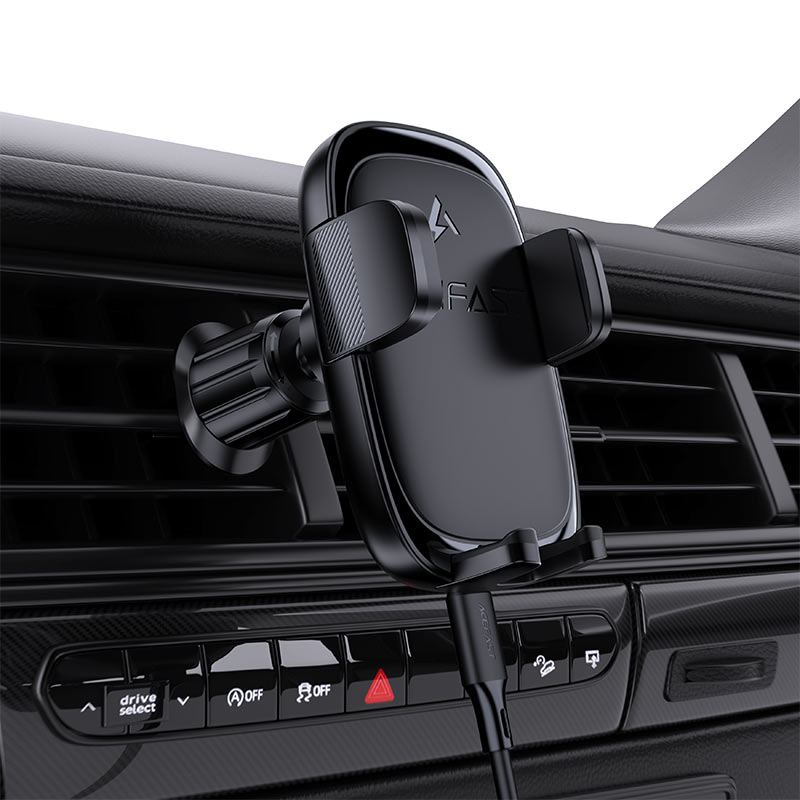 Suport auto wireless D48 cu sistem de prindere prin apăsare pentru aerisire – negru [4]