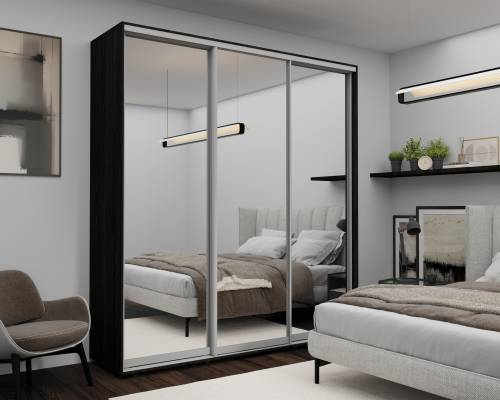 Шкаф с раздвижными дверями Nex Home – Зеркало, карбон 220x60x240 см – Функциональность и современная элегантность [1]