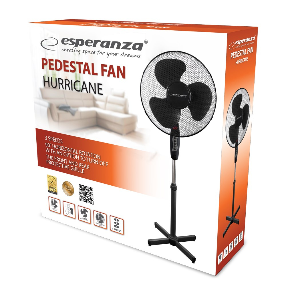 Охлаждающий вентилятор Esperanza HURRICANE EHF001KK, 40 см, 50 Вт, 3 скорости, черный [2]