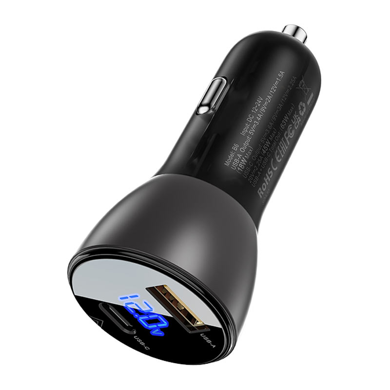 Автомобильное зарядное устройство B7 45W (2x USB-A) – Прозрачный стиль и быстрая зарядка [4]