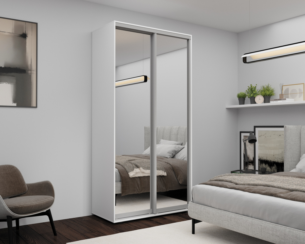 Dulap cu uși glisante Nex Home, Oglinda, Alb 120x60x220 cm [1]