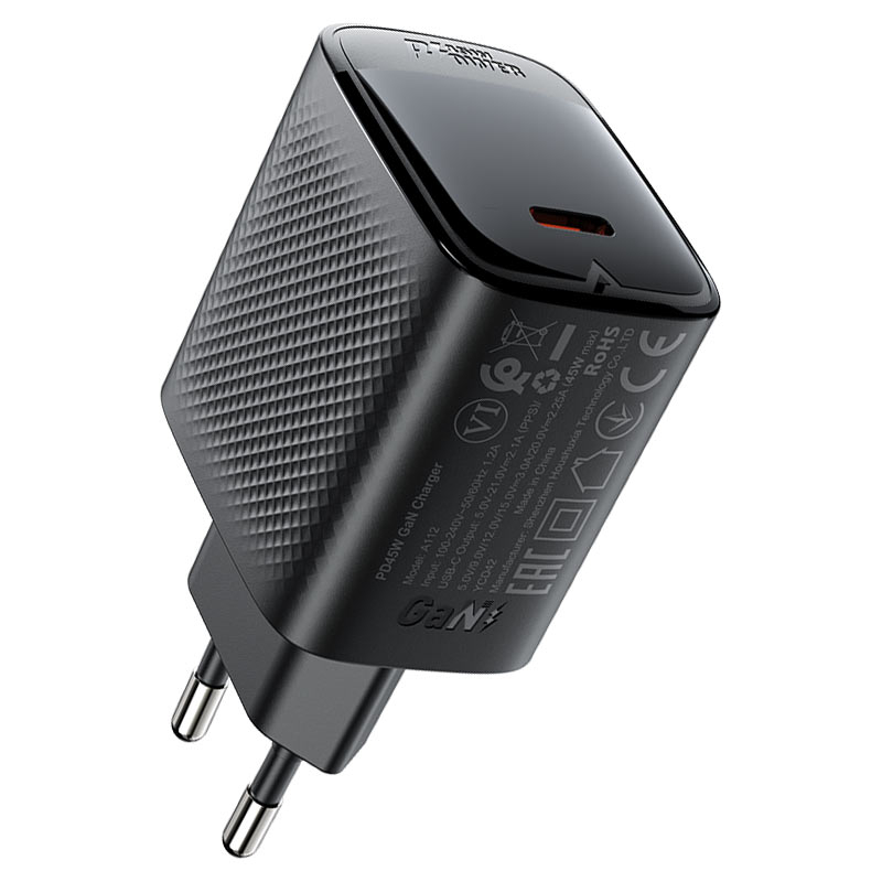 Зарядное устройство A112 PD45W GaN с одним портом USB-C, черное (EU) [4]