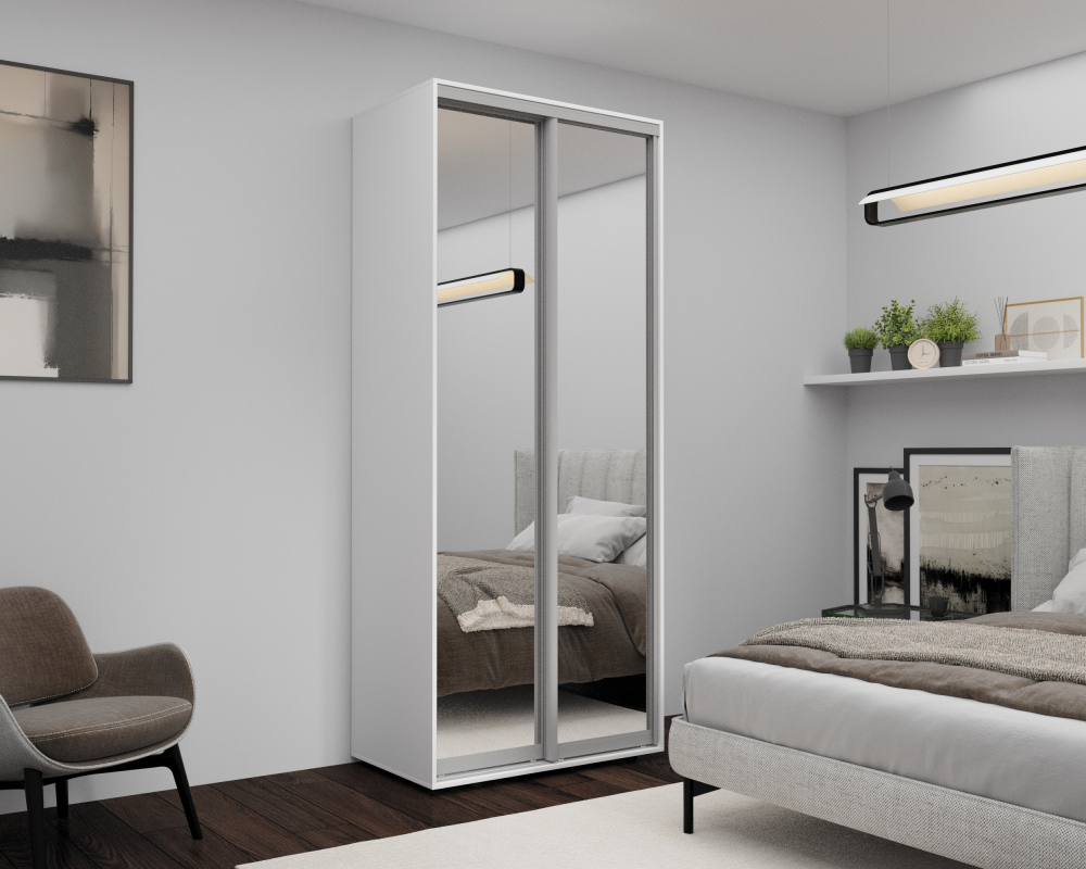 Dulap cu uși glisante Nex Home, Oglinda, Alb 100x60x220 cm [1]
