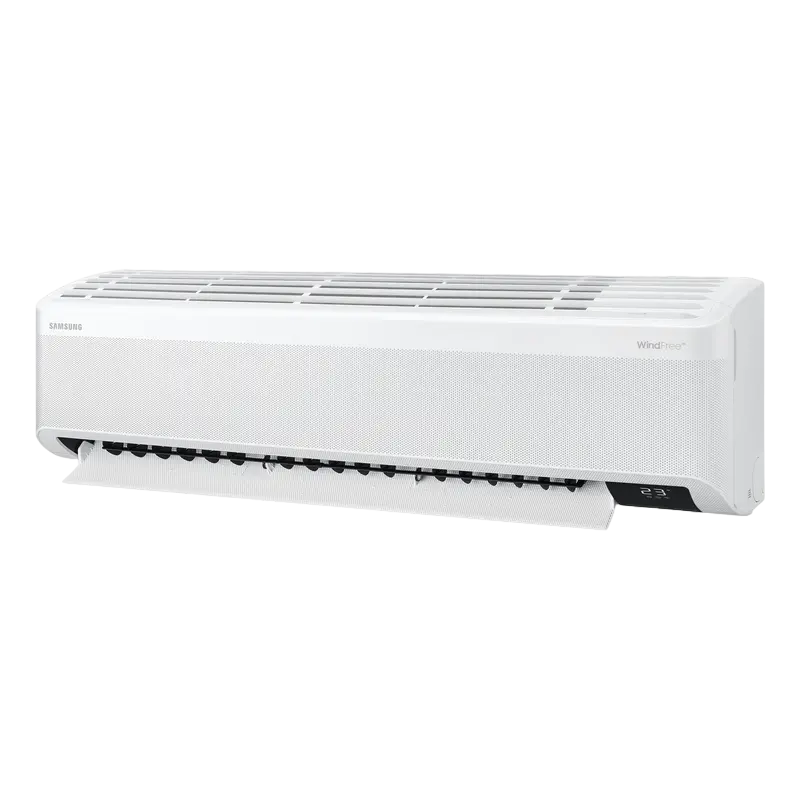 Air conditioner Samsung AR9500T WindFree Geo, AR09BXFAMWK, SmartThings WiFi//  (Smart Inverter / 9000 BTU/h / LED Mirage Display/ HD Filter)  Бытовой кондиционер.Тип работы компрессора: ИнверторныйКласс энергоэффективности:А++Холодопроизводительность: 9008 BTU/hКоэфициент энергоэфективности SEER-6.10 SCOOP-5.10Расход воздуха м3/ч: 420...270(внутренний блок)Хладогент: R410AДиаметр трубб мм: Жидкостная-6.35(1/4") Газовая-9,52(3/8")Wi-Fi ready (Допускается модуль)Рекомендованная площадь помещения: от 25 до 27 м2Режимы работы: Охлаждение,Обогрев,,Вентилятор,Автоматический,Осушение,Ночной,Турборежим,При низкой температуре (< -22 °C)Функции: Авторестарт,Самодиагностика,Запоминание позиции жалюзиДисплей: LED Mirage [7]