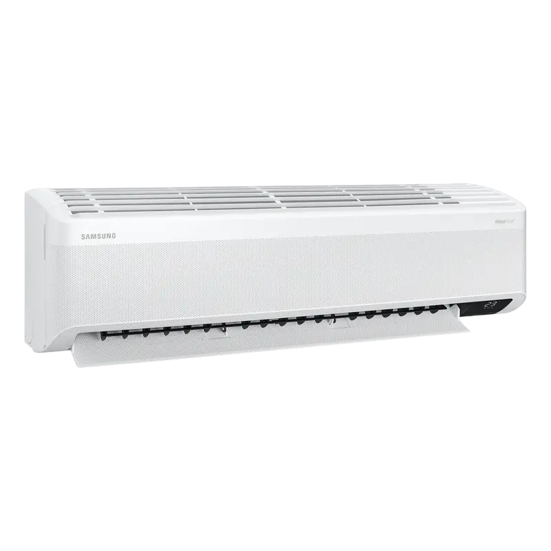 Air conditioner Samsung AR9500T WindFree Geo, AR09BXFAMWK, SmartThings WiFi//  (Smart Inverter / 9000 BTU/h / LED Mirage Display/ HD Filter)  Бытовой кондиционер.Тип работы компрессора: ИнверторныйКласс энергоэффективности:А++Холодопроизводительность: 9008 BTU/hКоэфициент энергоэфективности SEER-6.10 SCOOP-5.10Расход воздуха м3/ч: 420...270(внутренний блок)Хладогент: R410AДиаметр трубб мм: Жидкостная-6.35(1/4") Газовая-9,52(3/8")Wi-Fi ready (Допускается модуль)Рекомендованная площадь помещения: от 25 до 27 м2Режимы работы: Охлаждение,Обогрев,,Вентилятор,Автоматический,Осушение,Ночной,Турборежим,При низкой температуре (< -22 °C)Функции: Авторестарт,Самодиагностика,Запоминание позиции жалюзиДисплей: LED Mirage [3]