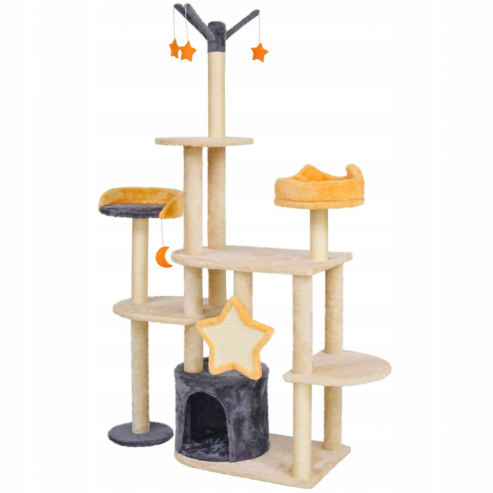 Игровой комплекс для кошек Jumi с платформой, лежанкой и игрушкой, 165x40x92 см, бежевый [2]