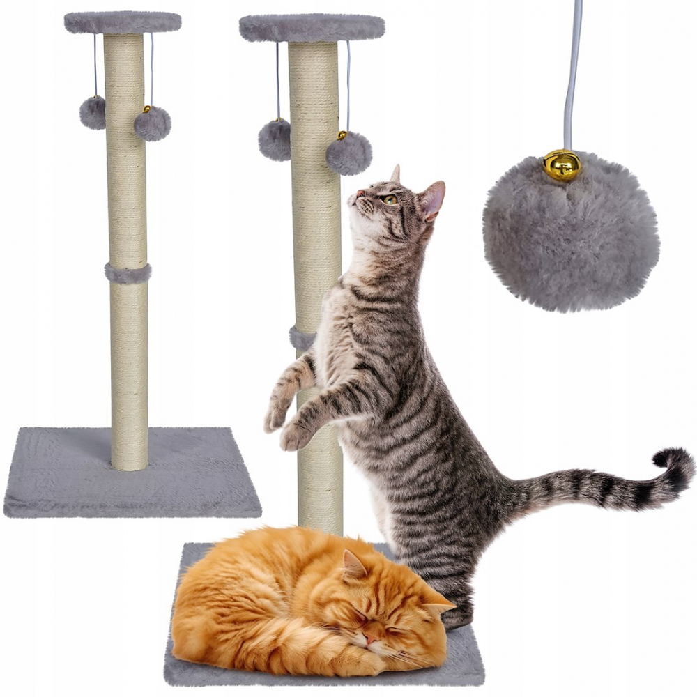 Игровой комплекс для кошек Jumi с платформой, лежанкой и игрушкой, 81x40x40 см, серый [9]