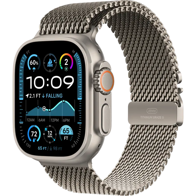 Apple Watch Ultra 2 GPS + Cellular, 49mm, carcasă titan natural, brățară Milanese Loop titan natural, medie [2]