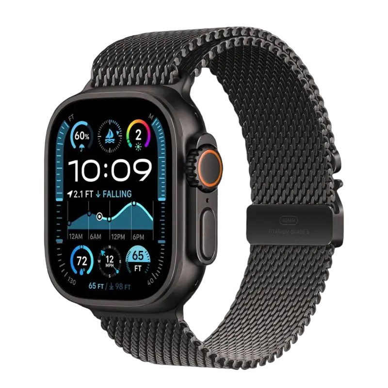 Apple Watch Ultra 2 GPS + Cellular, 49mm, carcasă titan negru, brățară Milanese Loop neagră, medie [2]