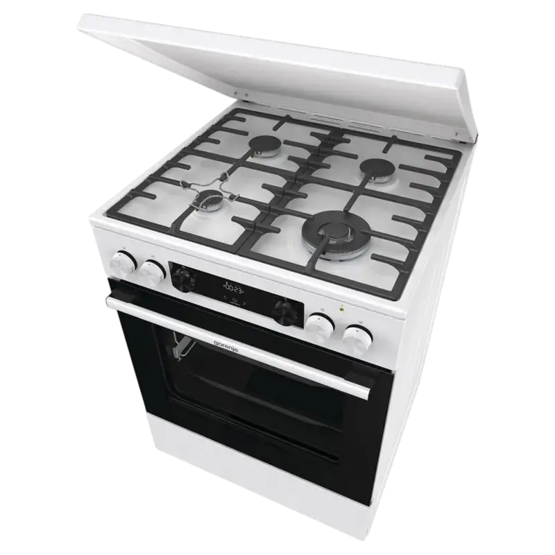 Комбинированная плита Gorenje GKS6C71WA (4 Газовые конфорки, WOK, Электрическая духовка ExtraSpace 71 л, Телескопические направляющие, AquaClean, Белая) [2]