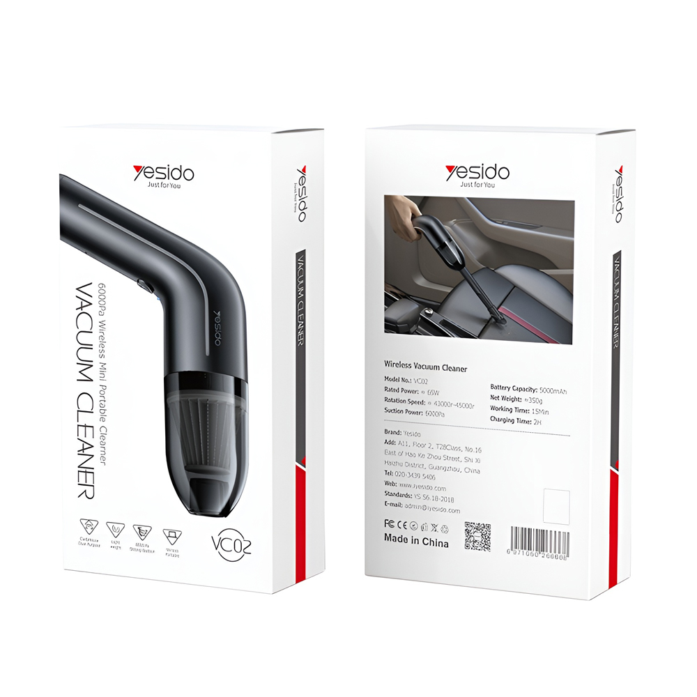 Aspirator Auto Yesido VC02 6000PA, Negru – Putere Compactă pentru Curățenie Rapidă [3]