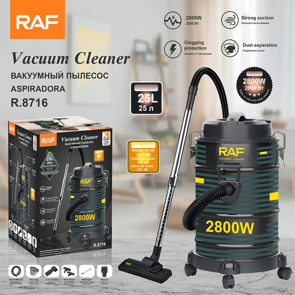 Aspirator industrial RAF R.8716 (2800 W, 25 L, Aspirare uscată, Container metal/plastic, Negru) [3]