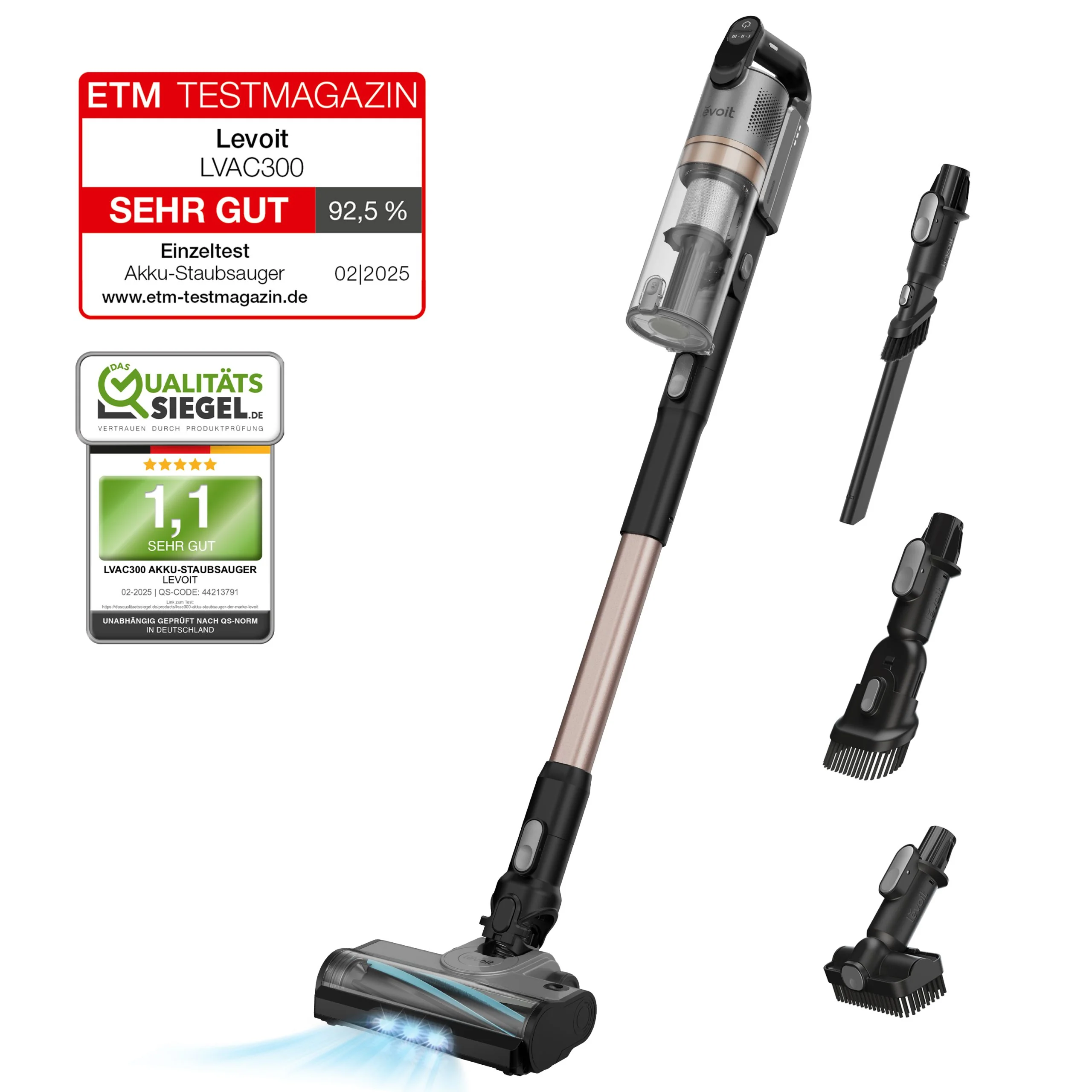 Aspirator vertical fără fir Levoit LVAC-300 Plus (240 W, 60 min, Recipient 750 ml, Self-Standing, HEPA, Negru/Argintiu) [3]