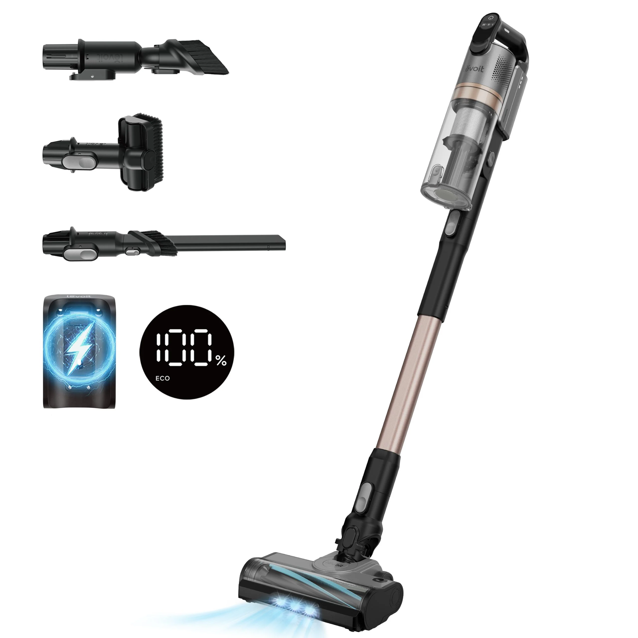 Aspirator vertical fără fir Levoit LVAC-300 Plus (240 W, 60 min, Recipient 750 ml, Self-Standing, HEPA, Negru/Argintiu) [2]