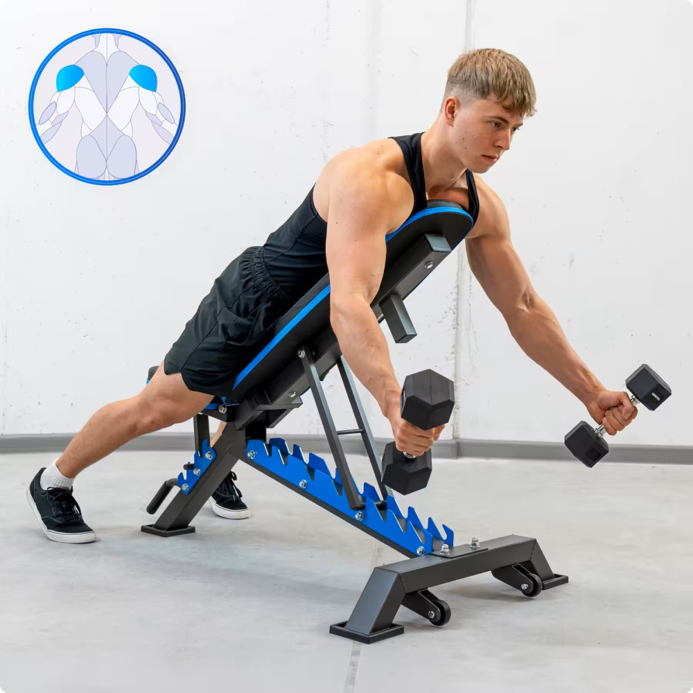 Скамья для тренировок регулируемая THUNDER GRYND – 8 положений спинки + 4 положения сиденья, складная, 15 кг – Полный и безопасный тренинг дома! [6]