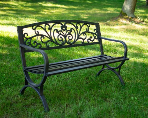 Banca, scaun pentru gradina, din otel, Jumi, 127cm, stil floral, Negru [2]