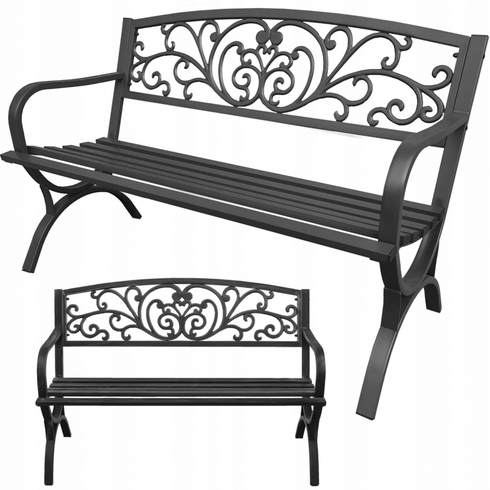 Banca, scaun pentru gradina, din otel, Jumi, 127cm, stil floral, Negru [7]