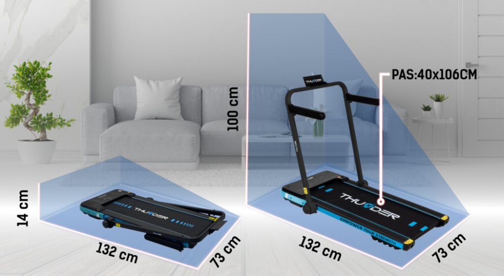 Banda de alergare electrica THUNDER IMPACT, Bluetooth, viteza maxima 12km/h, maxima suportata 130kg, Blue [3]