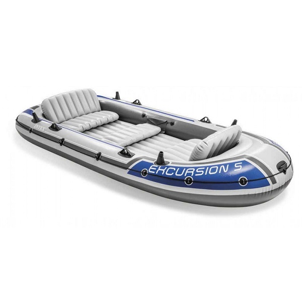 Barcă gonflabilă INTEX Excursion 5 cu vâsle și pompă, 366x168x43 cm, până la 600 kg, 5 persoane – ideală pentru pescuit și relaxare pe apă [1]