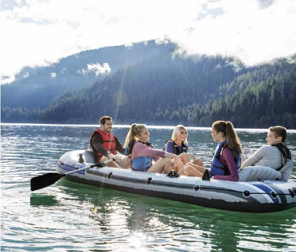 Barcă gonflabilă INTEX Excursion 5 cu vâsle și pompă, 366x168x43 cm, până la 600 kg, 5 persoane – ideală pentru pescuit și relaxare pe apă [3]