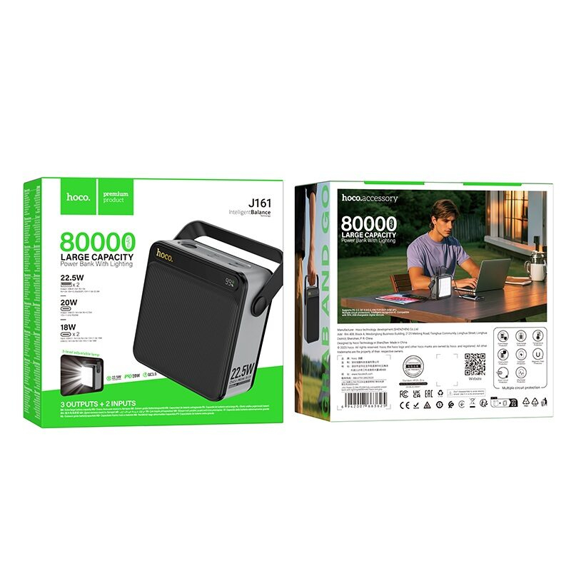 Baterie externă / Power Bank Hoco J161 Power (80000 mAh, 22.5W + PD 20W, Lanternă LED, Negru/Gri) [3]