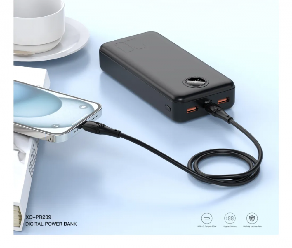 Baterie Externă PR239 USB-C 20W/USB-A 22.5W, 20000mAh, Încărcare Rapidă Digitală [2]