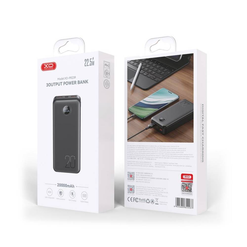 Baterie Externă PR239 USB-C 20W/USB-A 22.5W, 20000mAh, Încărcare Rapidă Digitală [3]