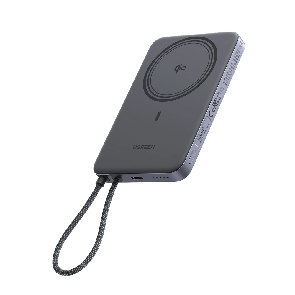 Baterie externă UGREEN MagFlow Air Wireless MagSafe Qi2 Power Bank 10000mAh 15W / 30W Wired, Grey [2]