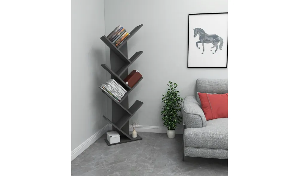 Bibliotecă de cărți Hitit Antracit 128 × 46 × 22 cm – Eleganță modernă și ordine perfectă pe perete [1]