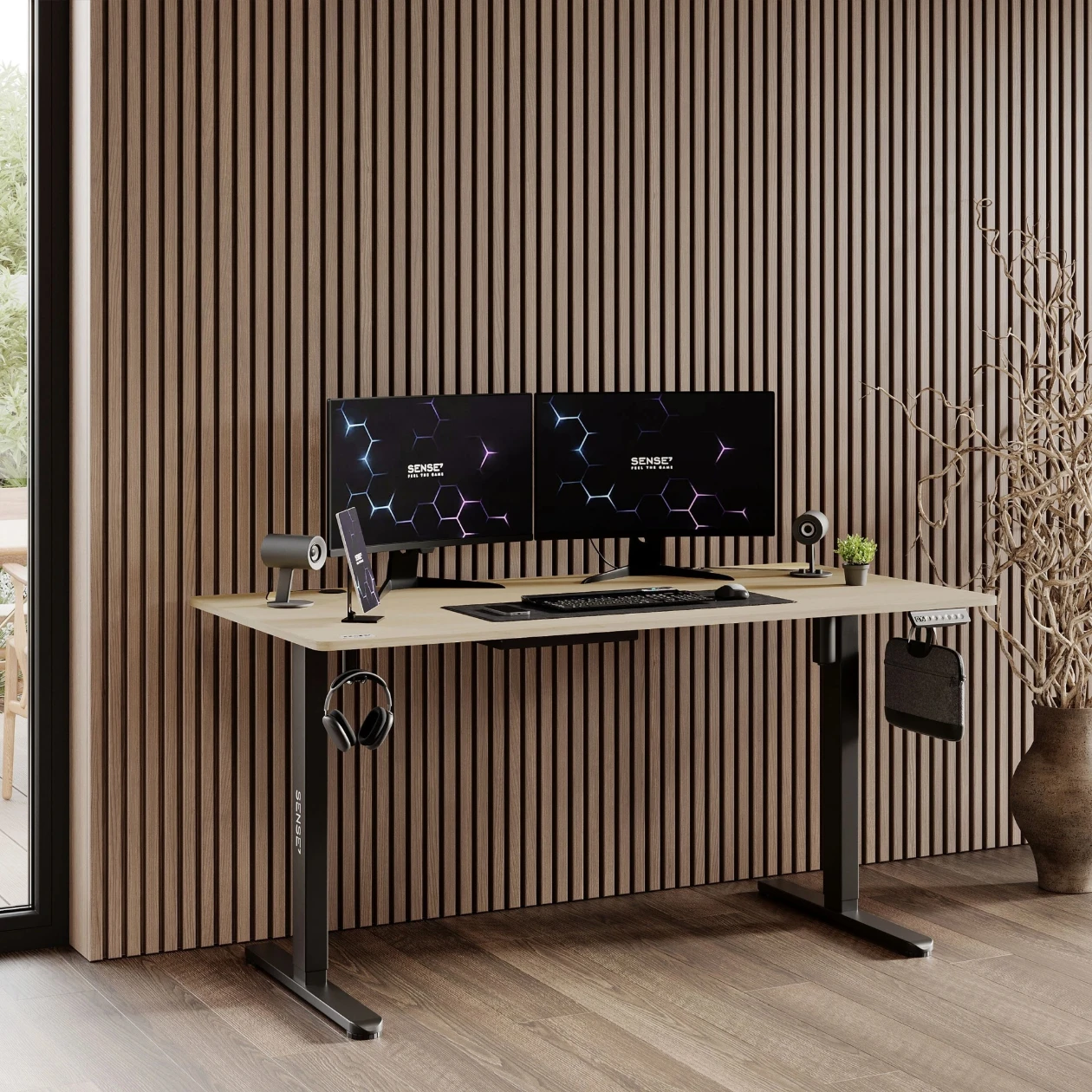 Birou reglabil pe înălțime Sense7 Nojo 140x70 Black Pine (Blat MDF, Cadru Metalic, Reglaj 72-118 cm) [2]