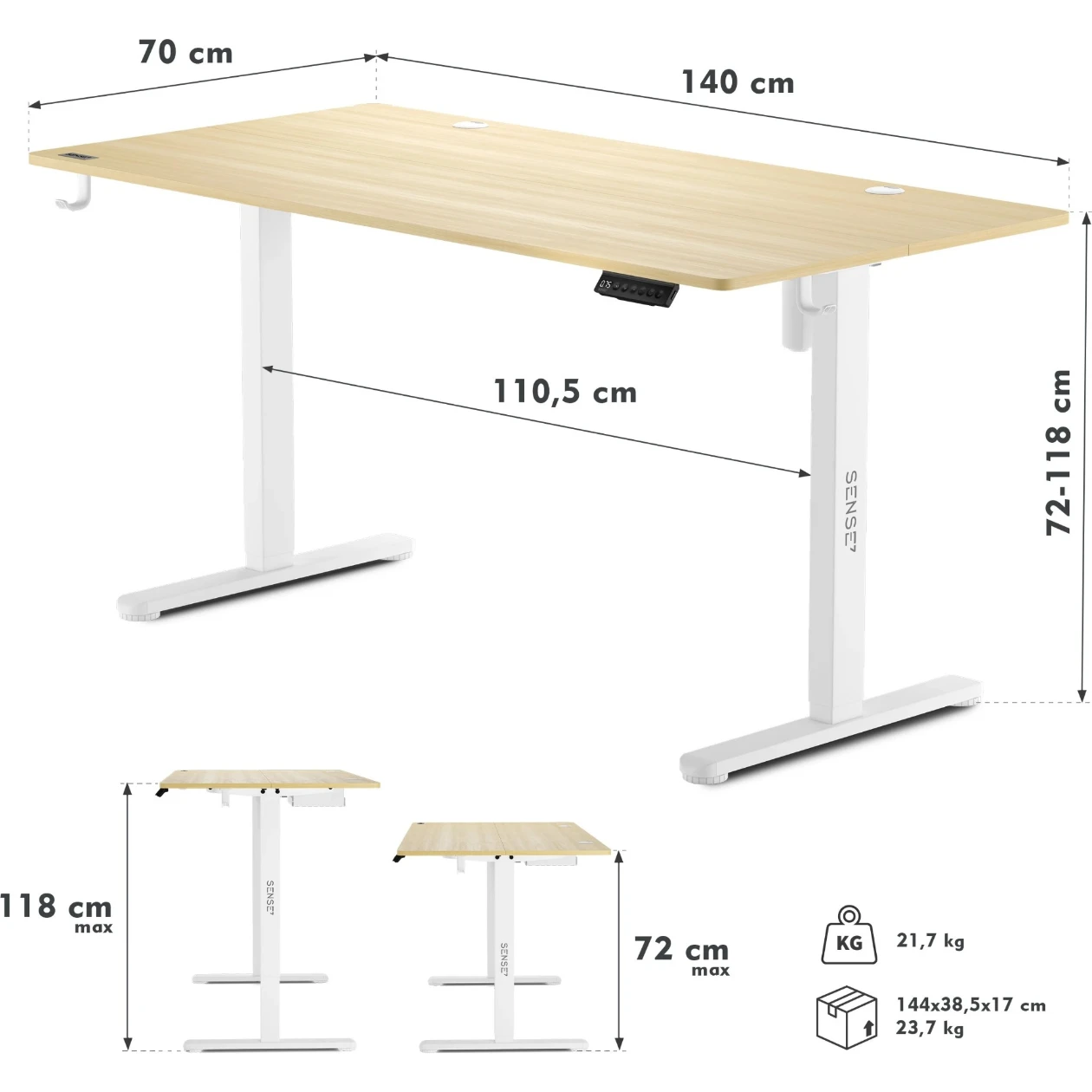 Компьютерный стол с регулировкой высоты Sense7 Nojo 140x70 White Pine (Столешница МДФ, Металлический каркас, Высота 72-118 см) [6]